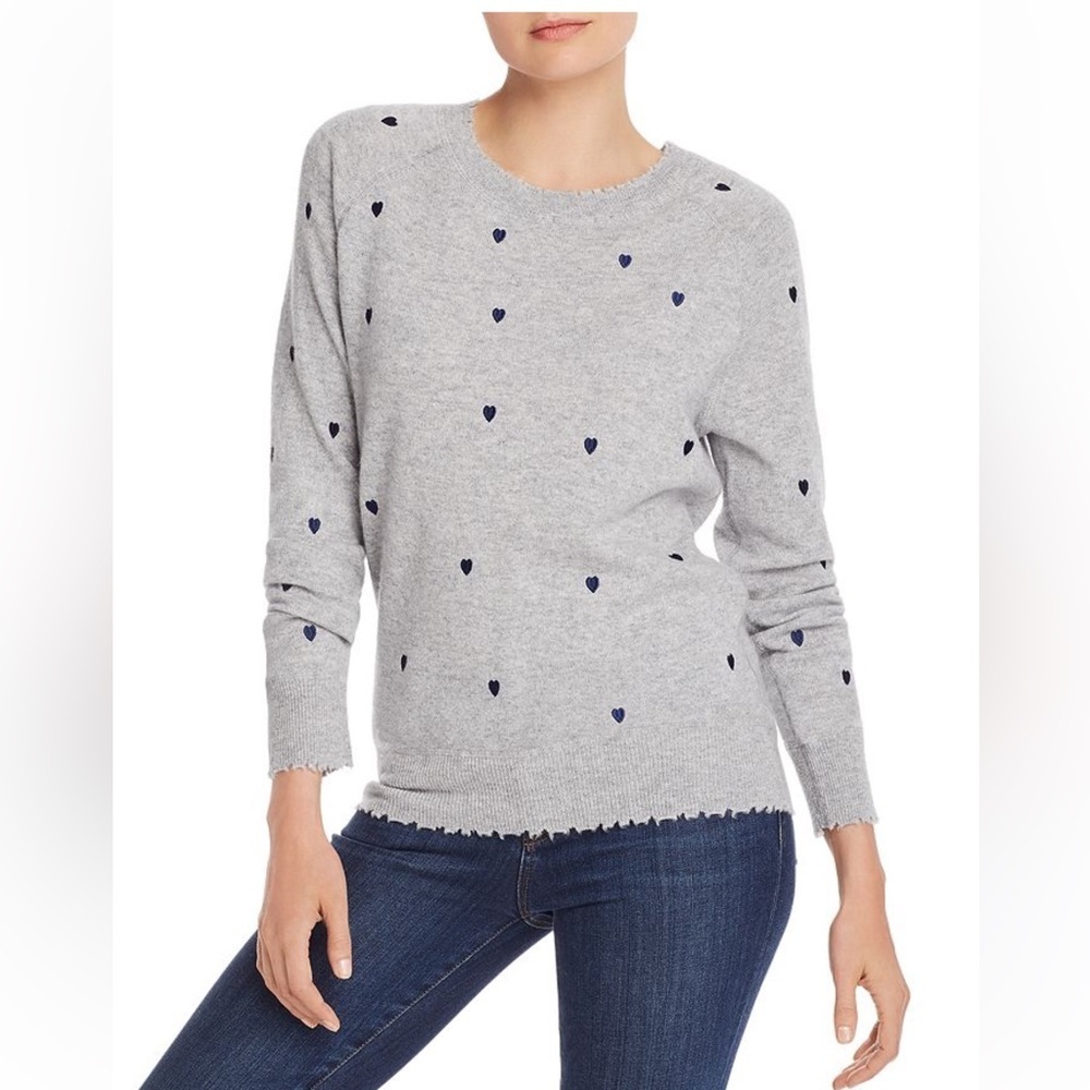 Aqua gray heart print embroidery cashmere sweater size medium